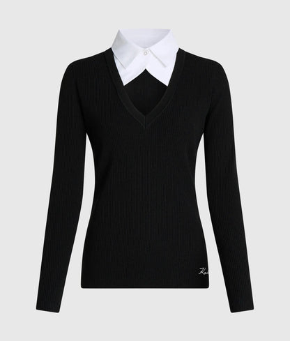 Contrast collar knit polo shirt