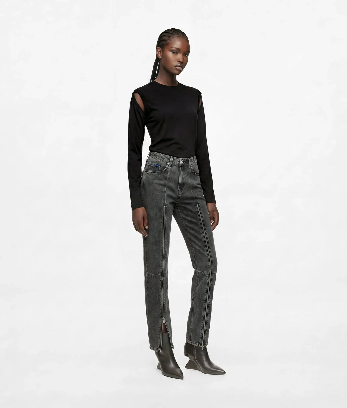 Zipped high-rise straight jeans