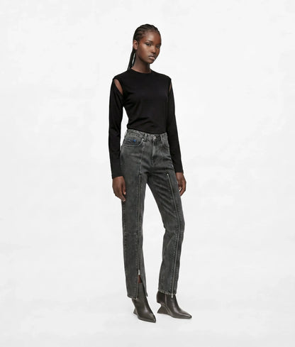 Zipped high-rise straight jeans