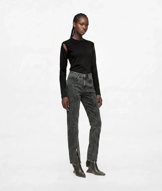 Zipped high-rise straight jeans