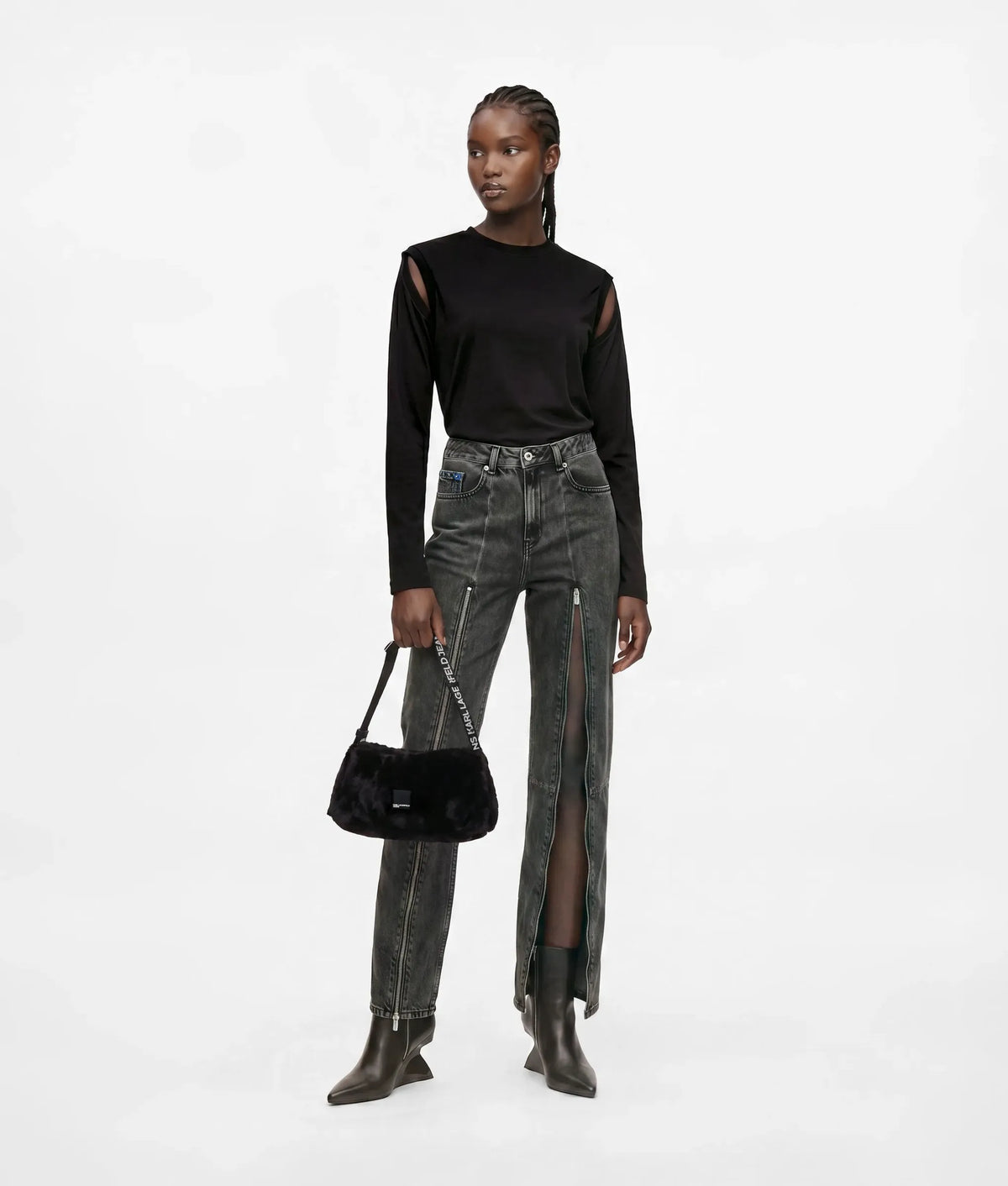Zipped high-rise straight jeans