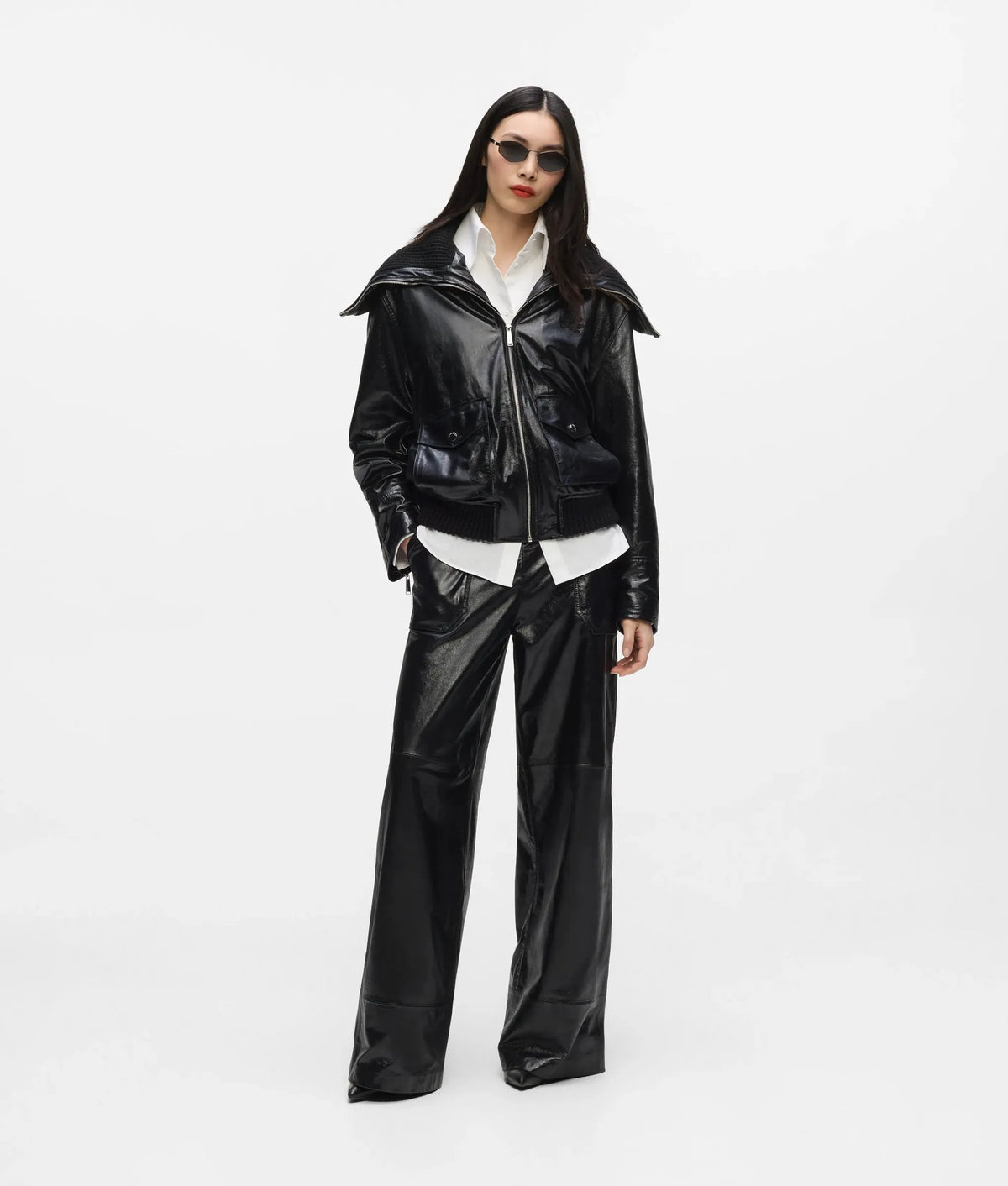Wide-leg leather pants