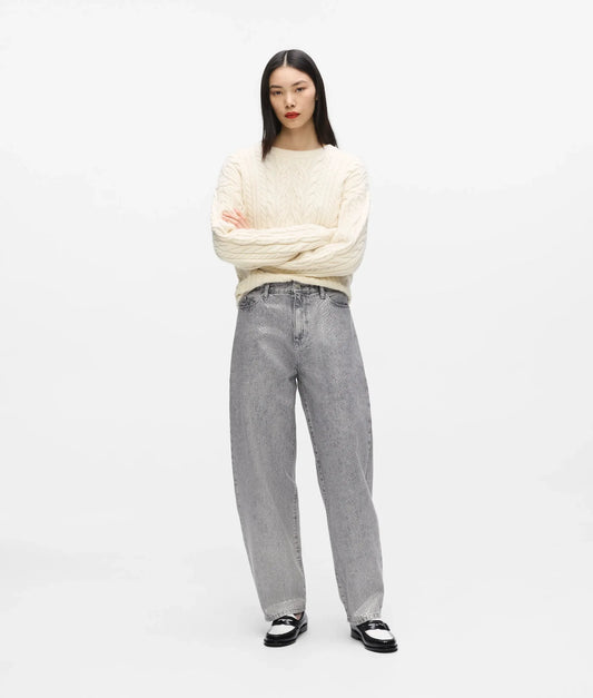 Coated python barrel-leg jeans