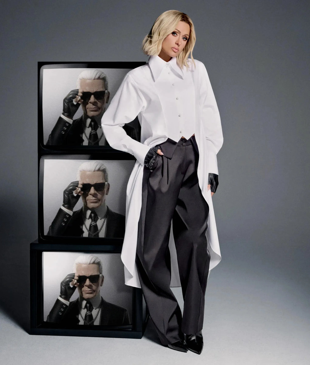 KL Studio satin barrel-leg pants