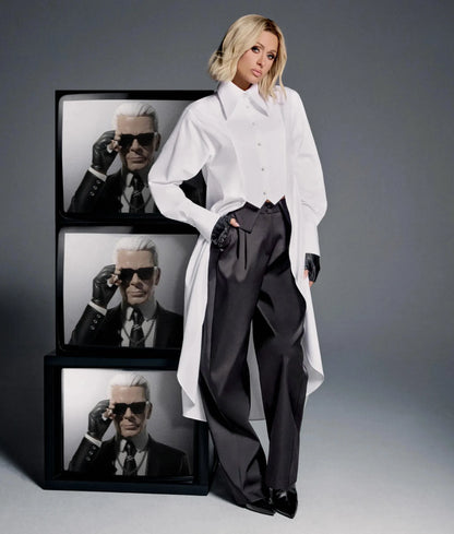 KL Studio satin barrel-leg pants