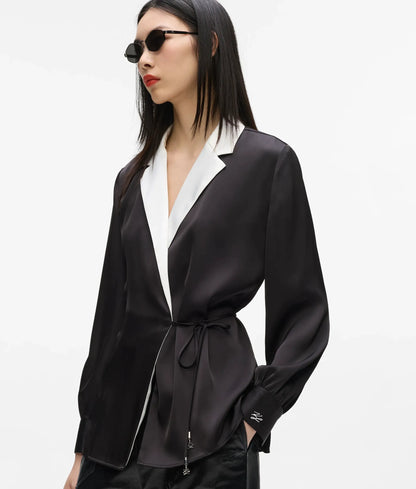 Satin-finish wrap blouse