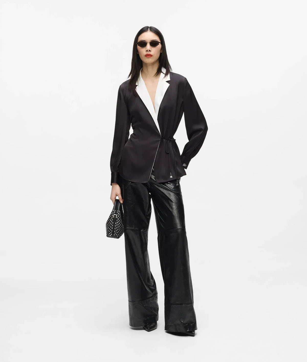 Satin-finish wrap blouse
