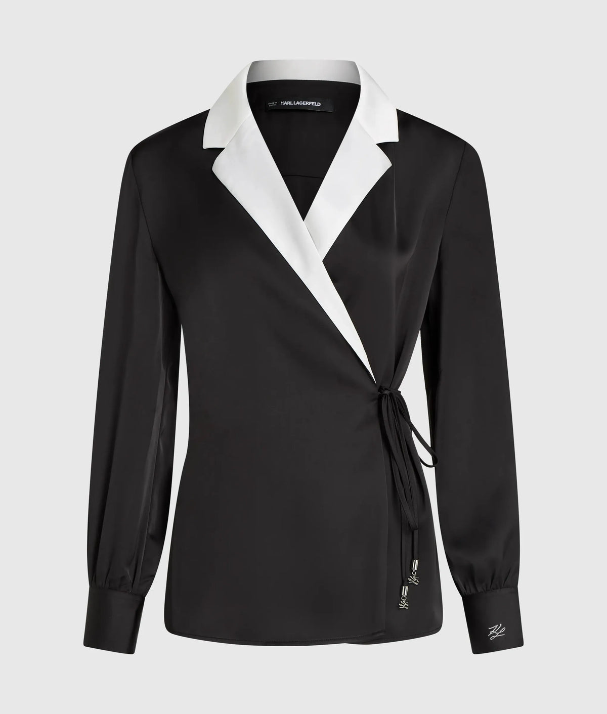 Satin-finish wrap blouse