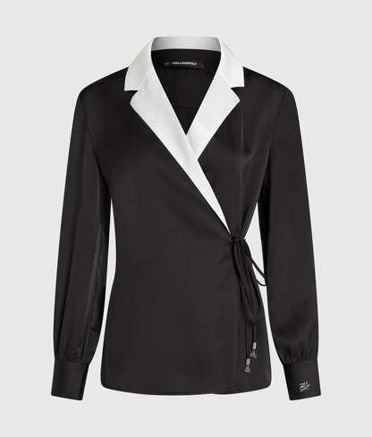 Satin-finish wrap blouse