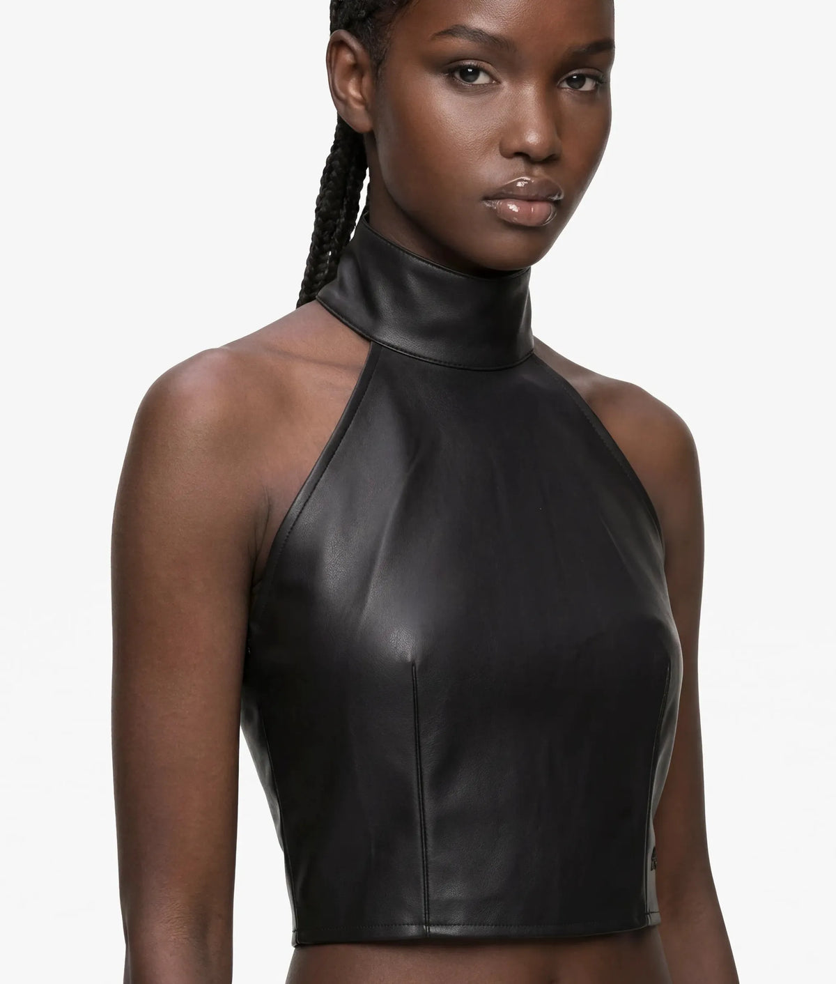Faux-leather halterneck top