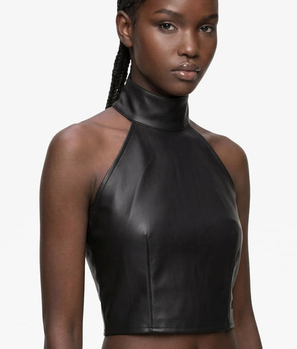 Faux-leather halterneck top
