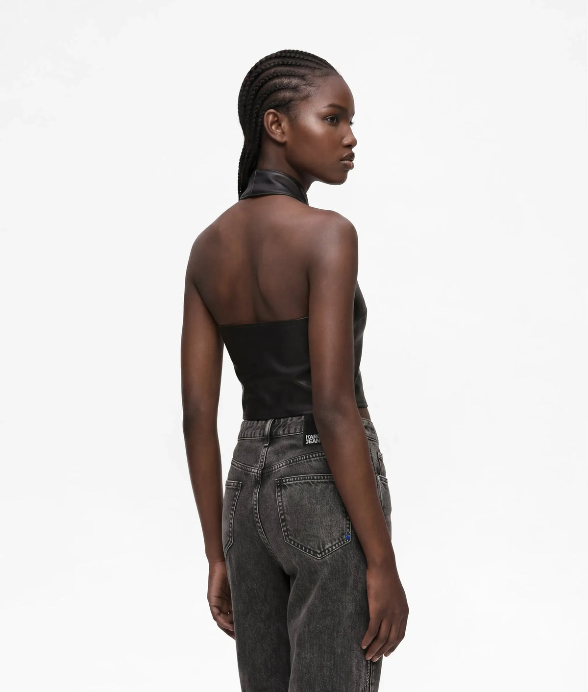 Faux-leather halterneck top