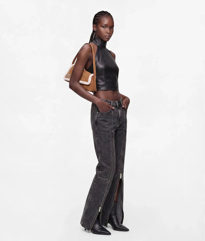 Faux-leather halterneck top