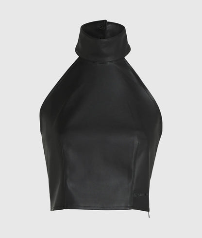 Faux-leather halterneck top
