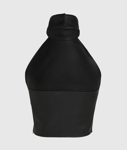 Faux-leather halterneck top