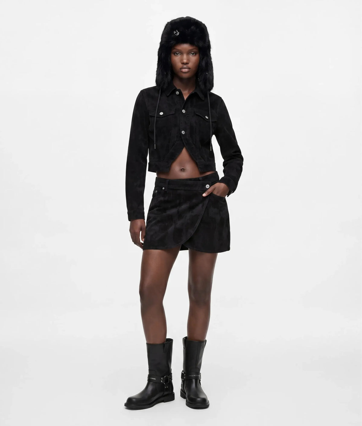Velvet denim mini skirt