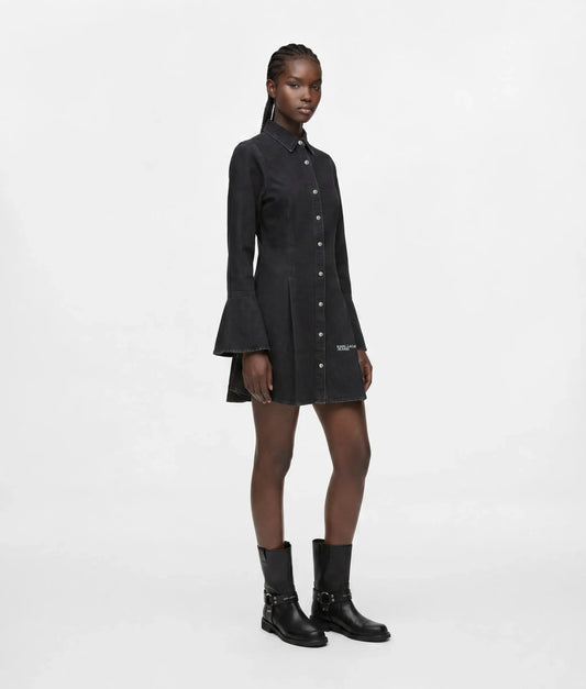 Flared-sleeve denim dress