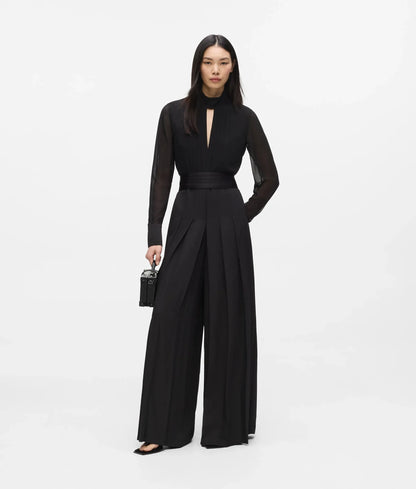 Pleated, long-sleeved jumpsuit
