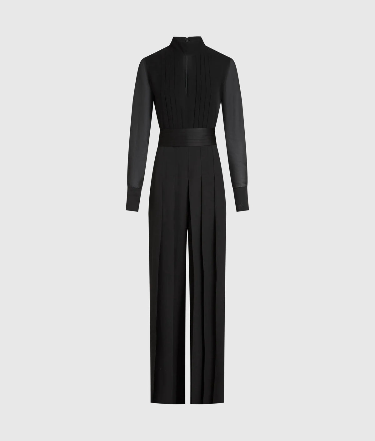 Pleated, long-sleeved jumpsuit