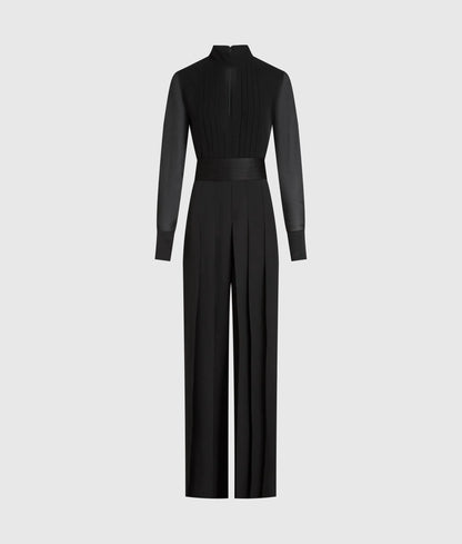 Pleated, long-sleeved jumpsuit