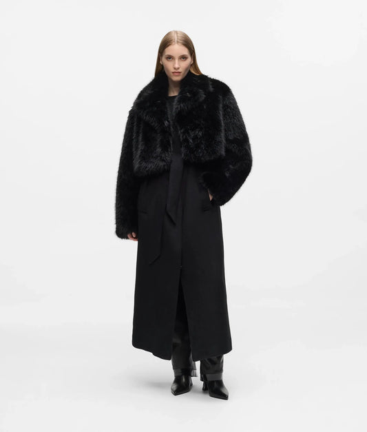 Transformable long faux-fur coat