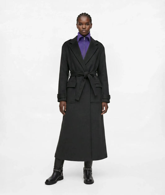 Wool-blend wrap coat