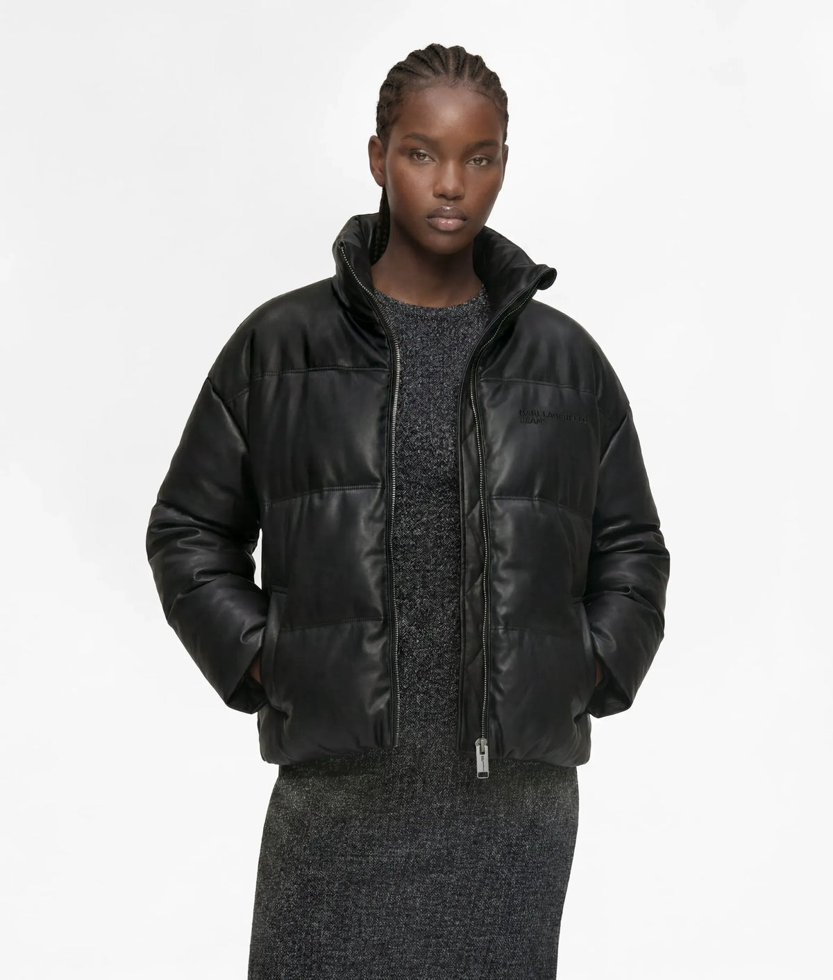 Faux-leather puffer jacket