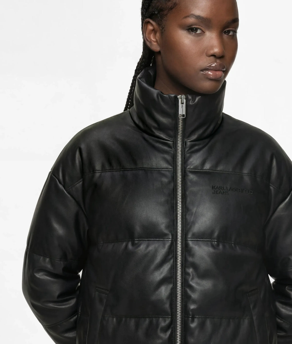 Faux-leather puffer jacket