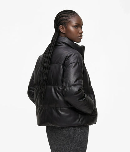 Faux-leather puffer jacket