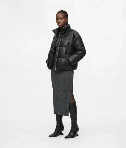 Faux-leather puffer jacket