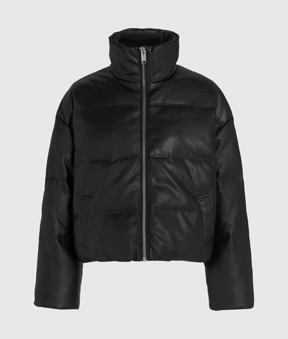 Faux-leather puffer jacket