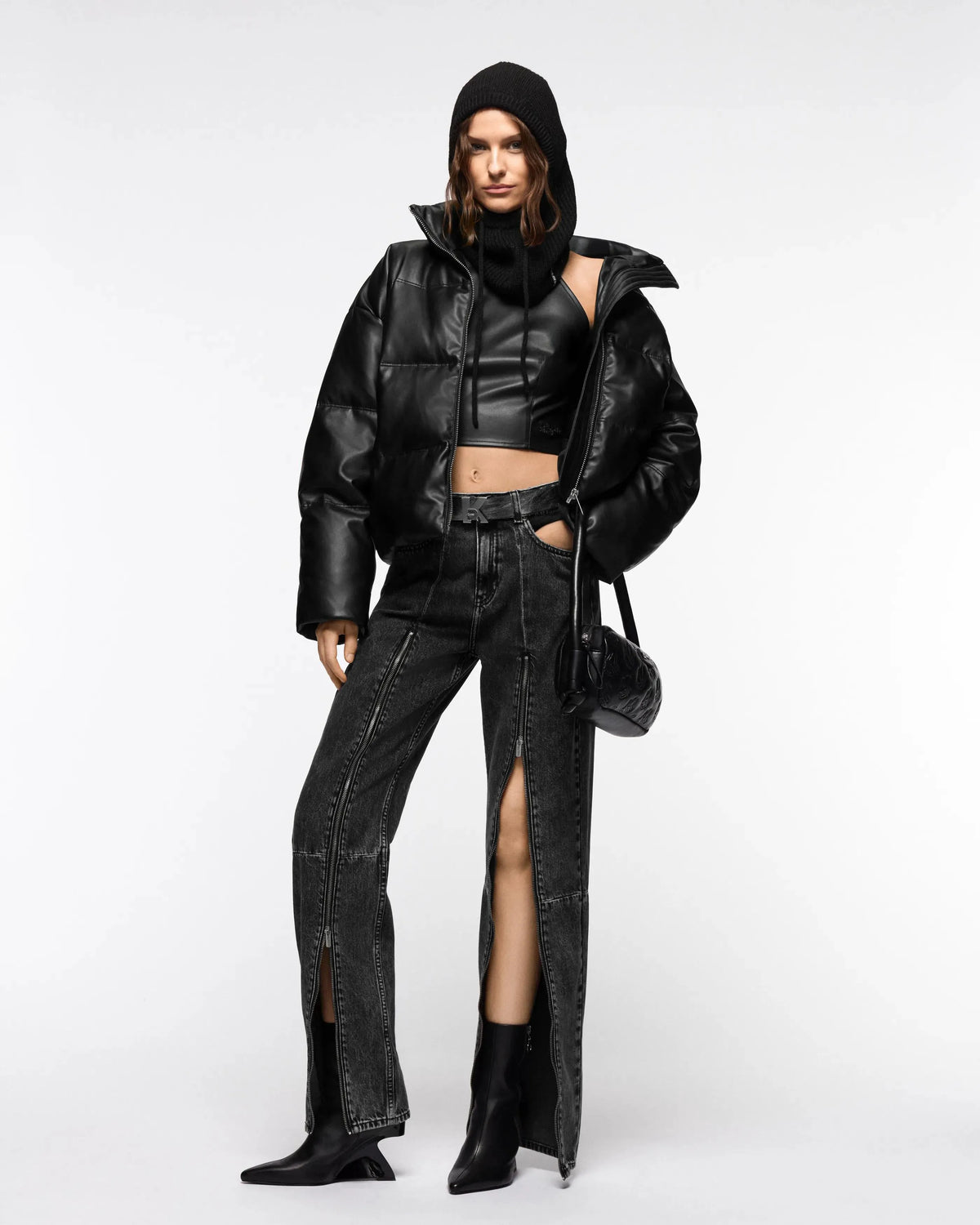 Faux-leather puffer jacket