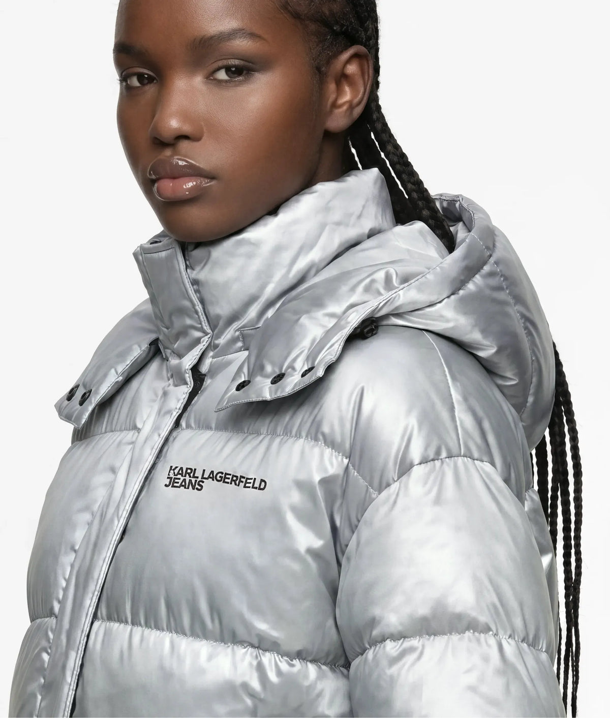 Cropped shiny puffer jacket