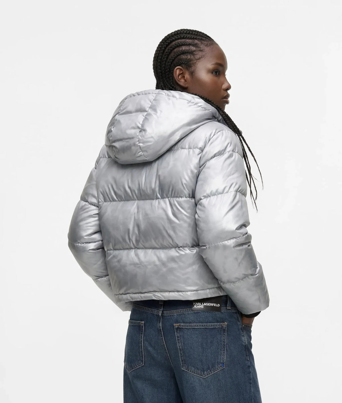 Cropped shiny puffer jacket
