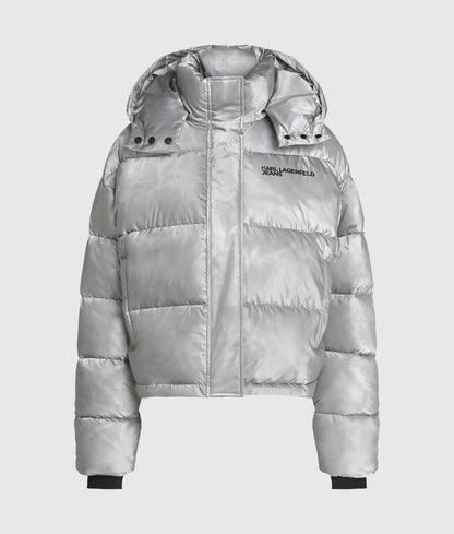 Cropped shiny puffer jacket