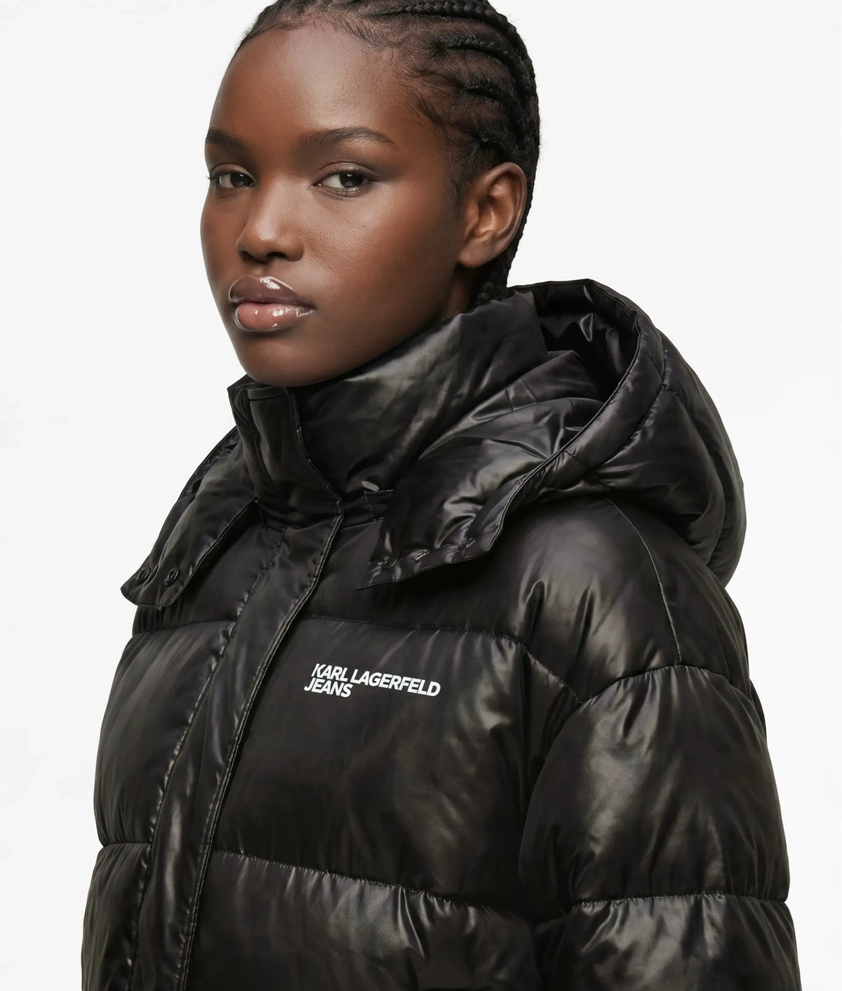 Cropped shiny puffer jacket