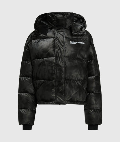 Cropped shiny puffer jacket
