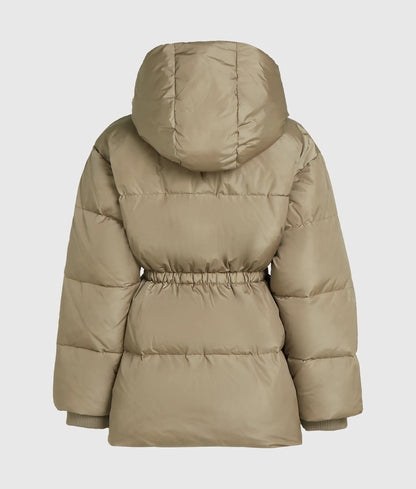 Cinched midi puffer jacket