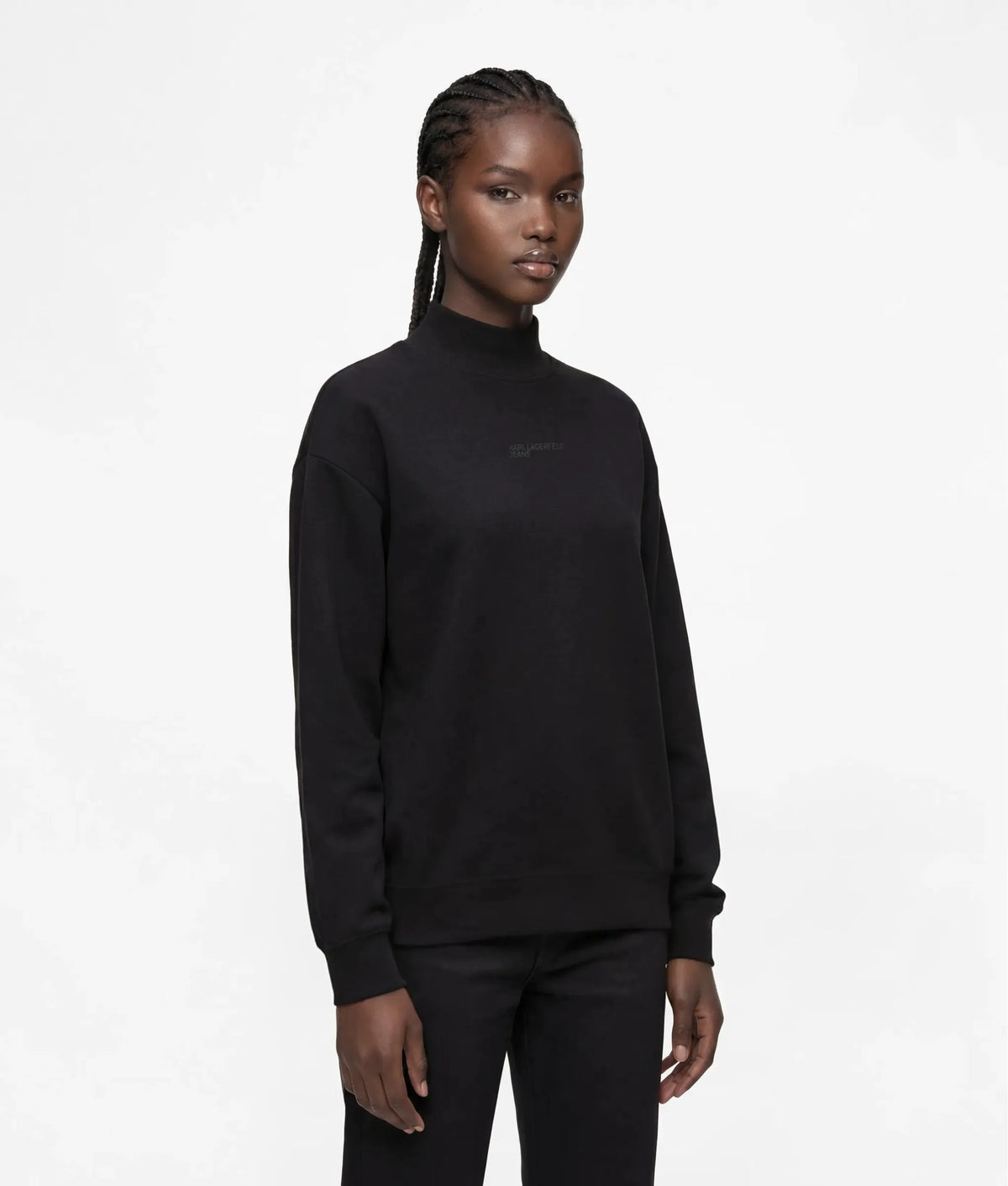 Open-back turtleneck sweatshirt