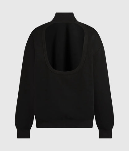 Open-back turtleneck sweatshirt
