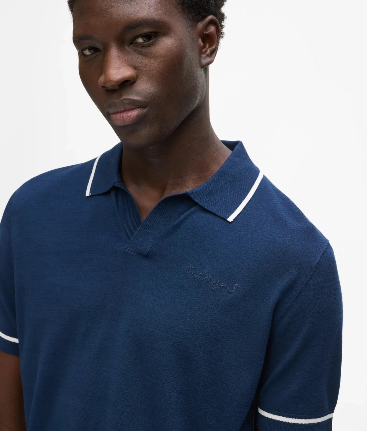 Contrast piping knit polo shirt