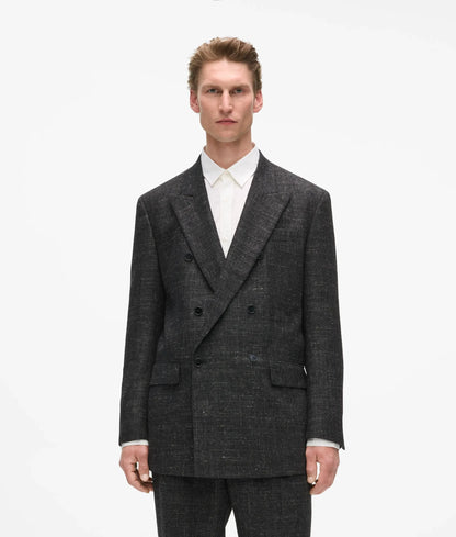 Double-breasted textured suit jacket