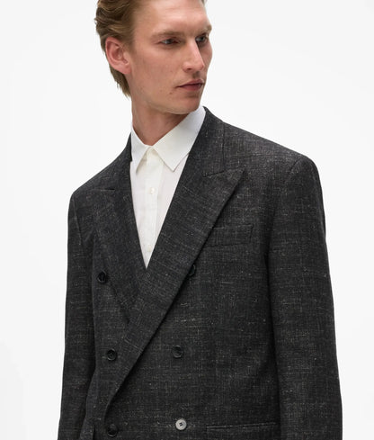 Double-breasted textured suit jacket