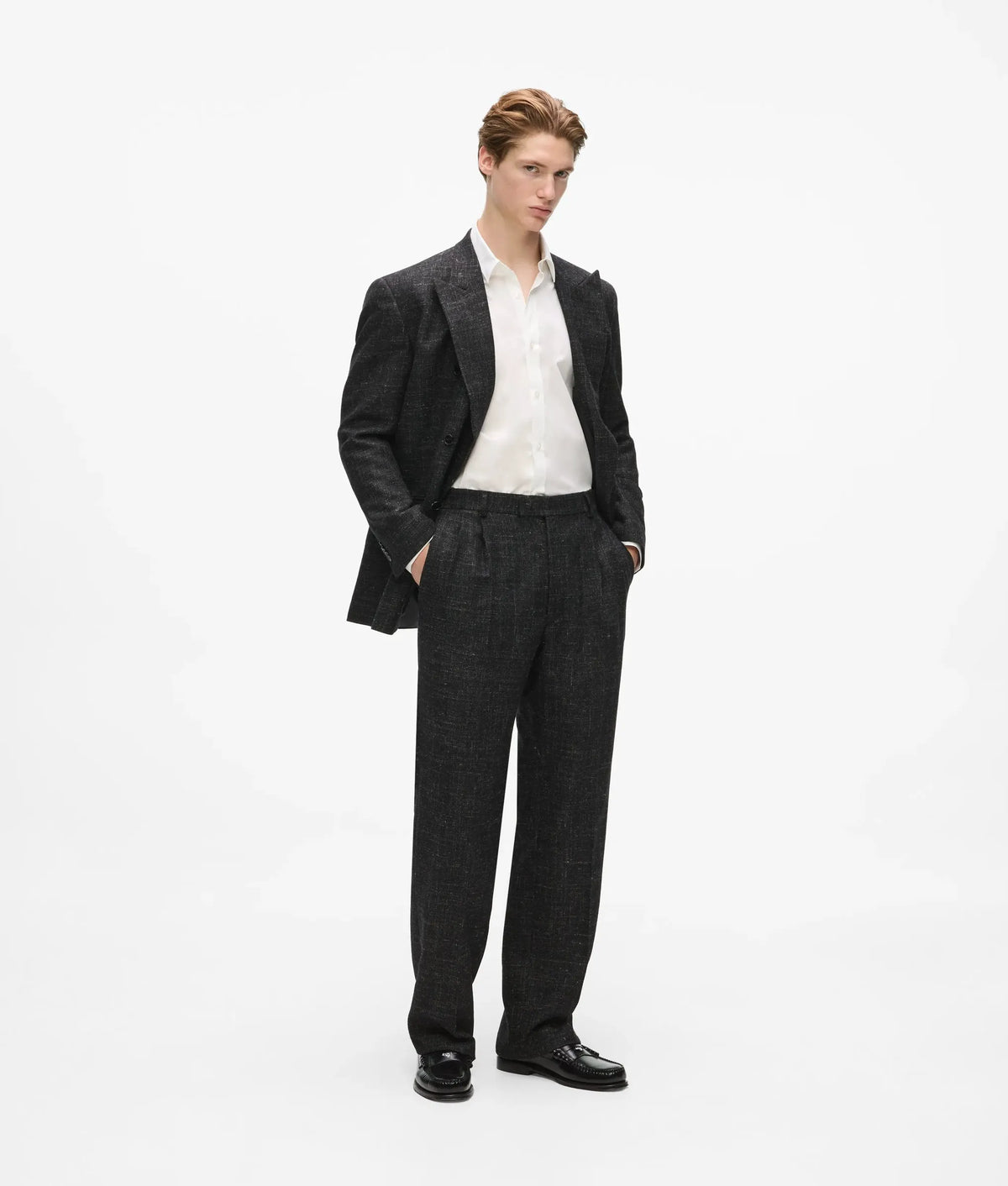Double-pleated suit pants