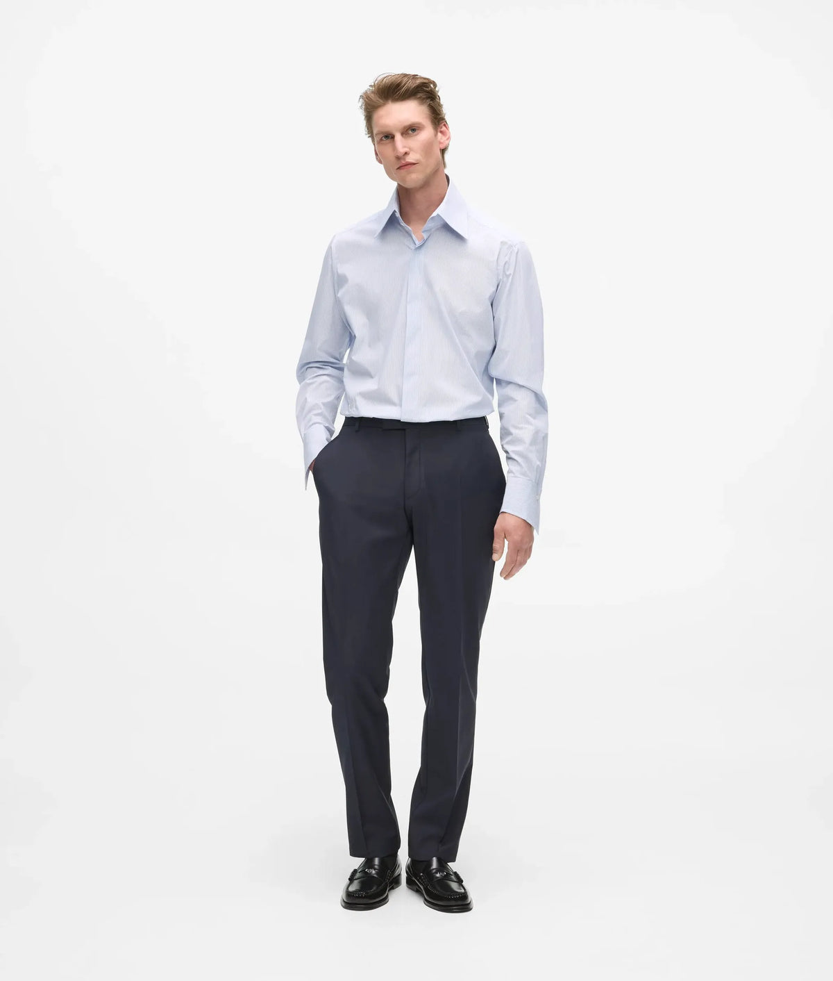 Modern-fit high-stand collar shirt