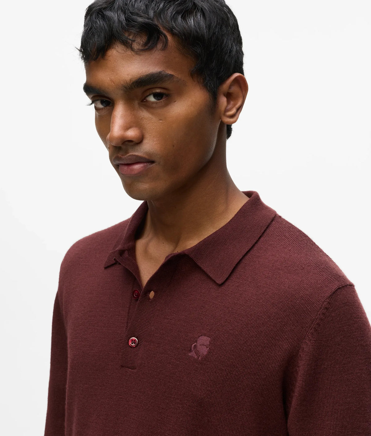 Wool long-sleeved polo shirt