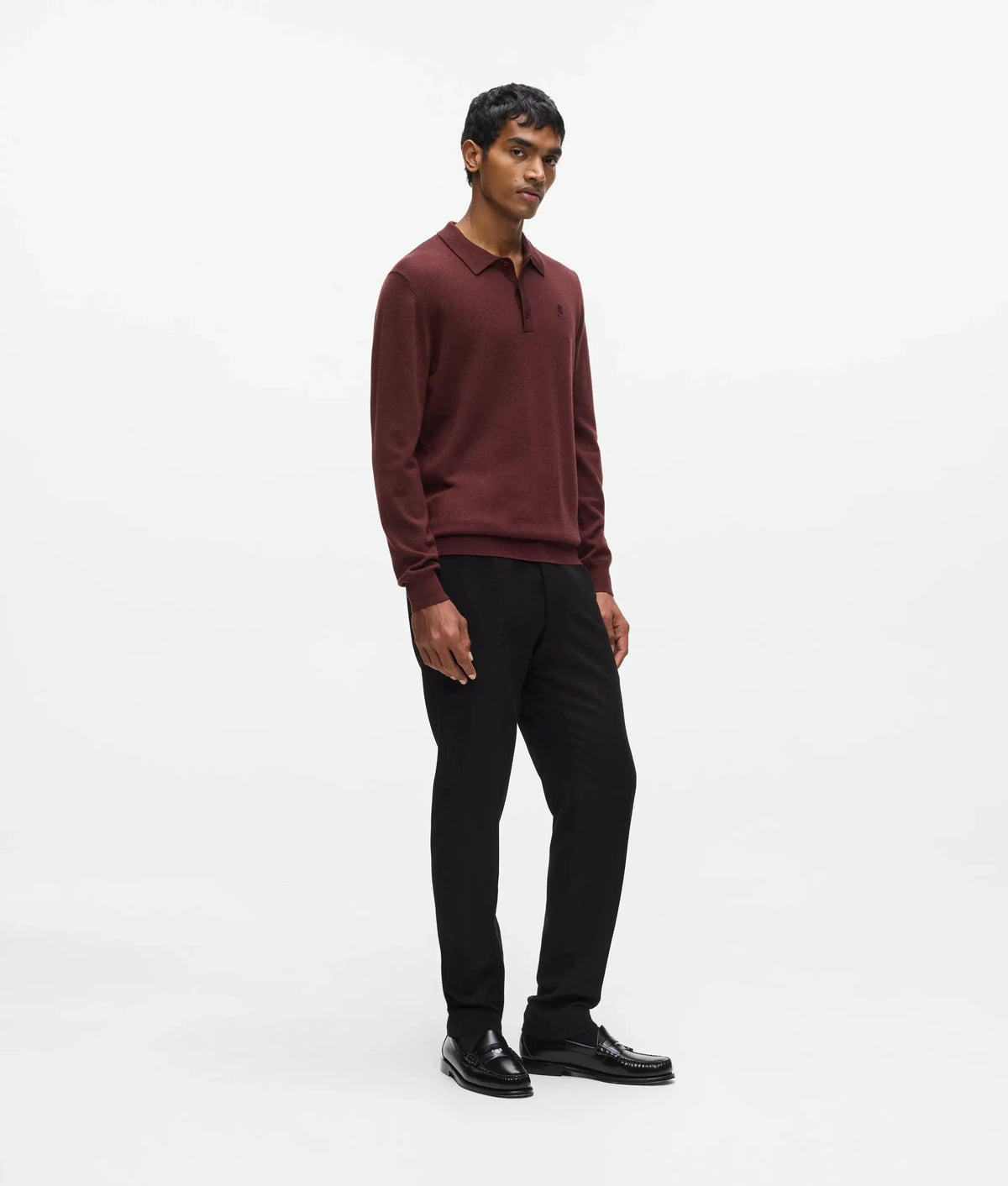 Wool long-sleeved polo shirt