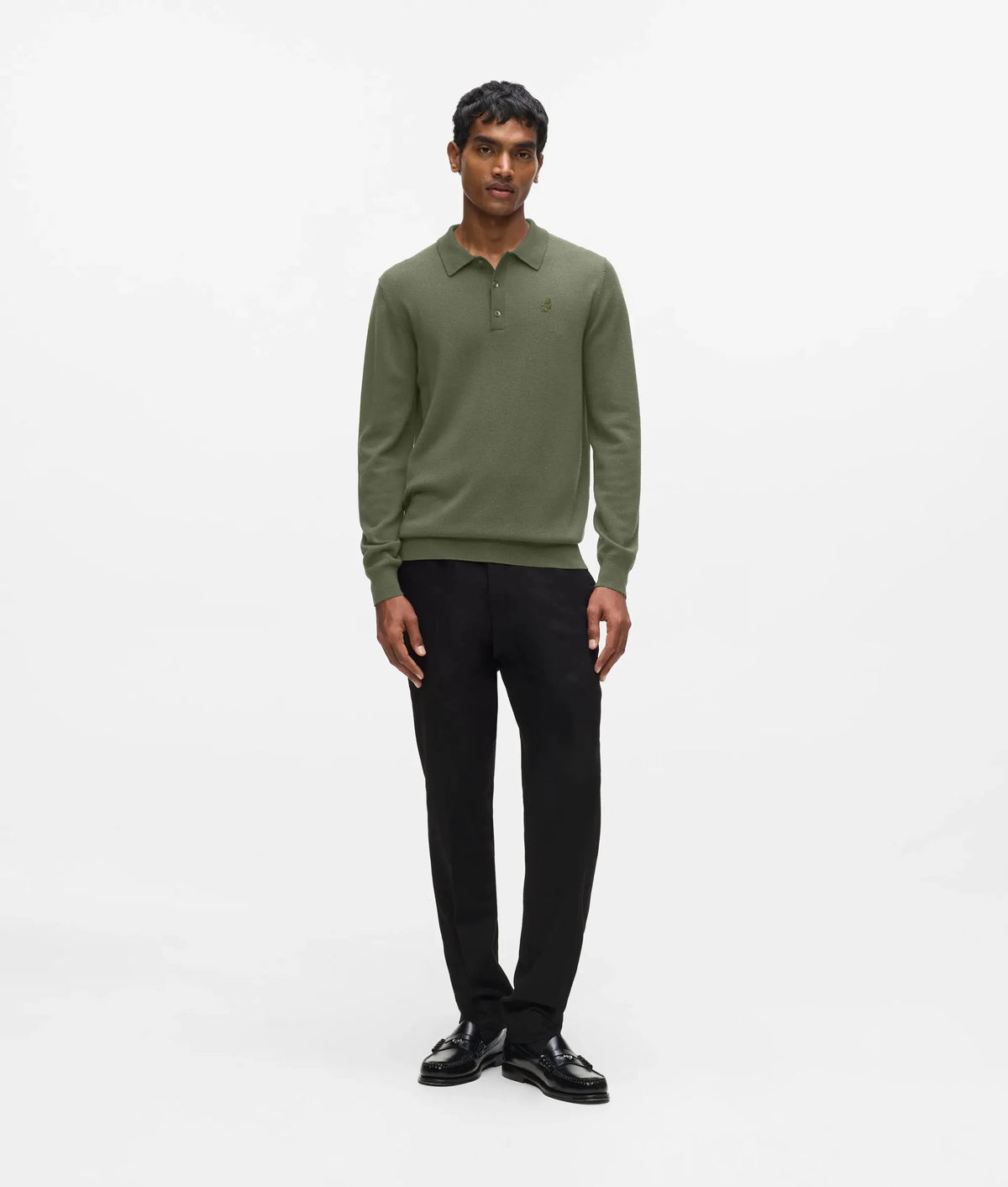Wool long-sleeved polo shirt