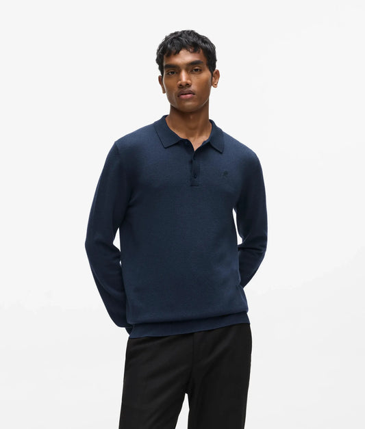 Wool long-sleeved polo shirt