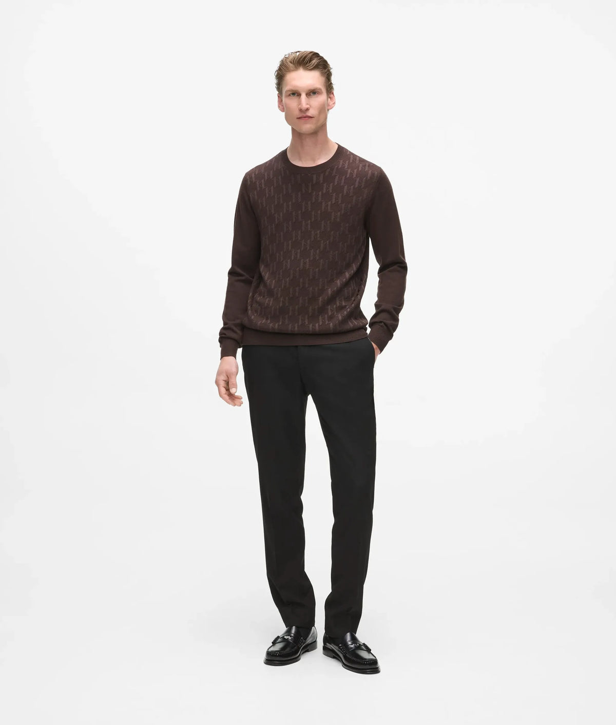 Monogram textured crew neck sweater